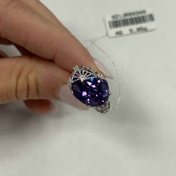 Suzy Levian Sterling Silver Purple Oval CZ Ring NWT - Picture 6 of 8